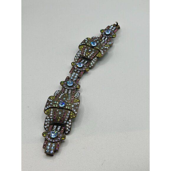 Heidi Daus Colorful Art Deco Style Bracelet Crystals Pave Wide Panel Links - Picture 4 of 9